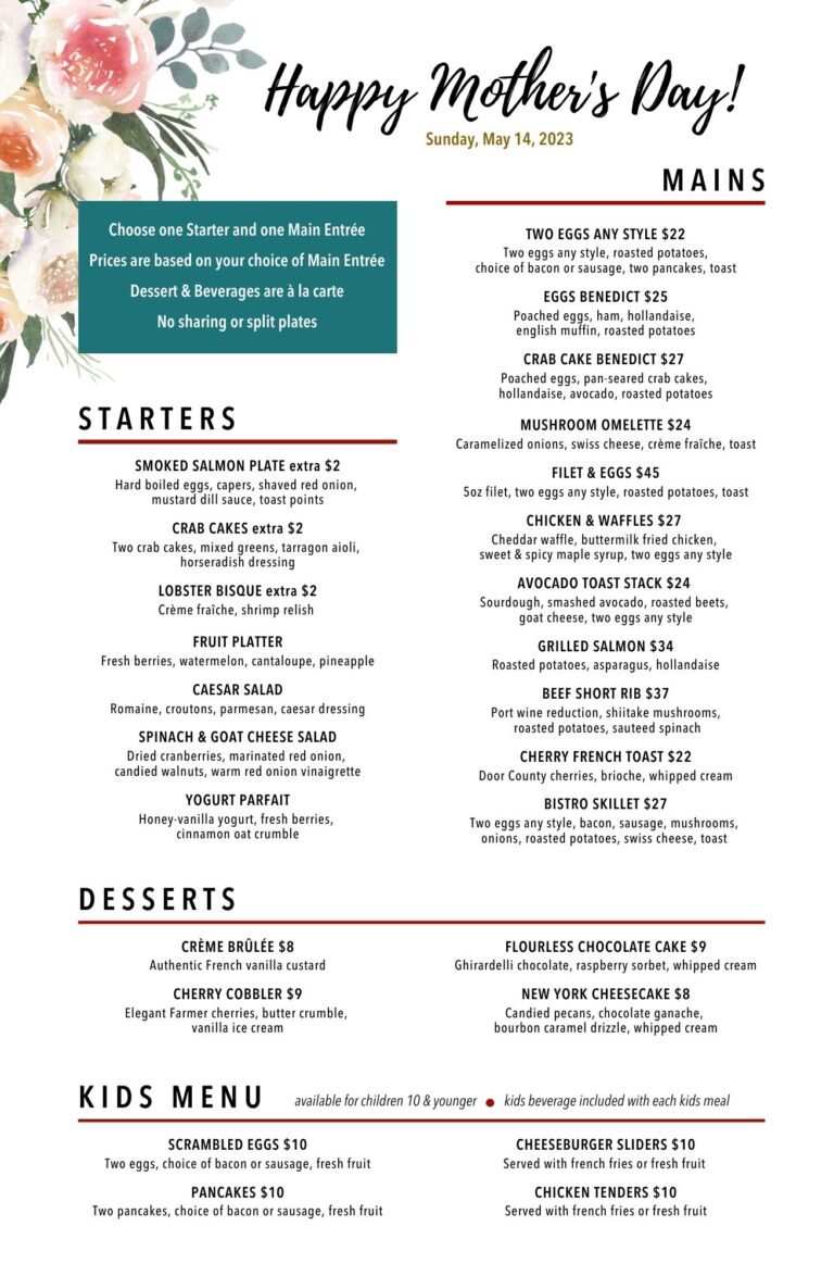 Mothers Day Menu North Star American Bistro Restaurant & Catering
